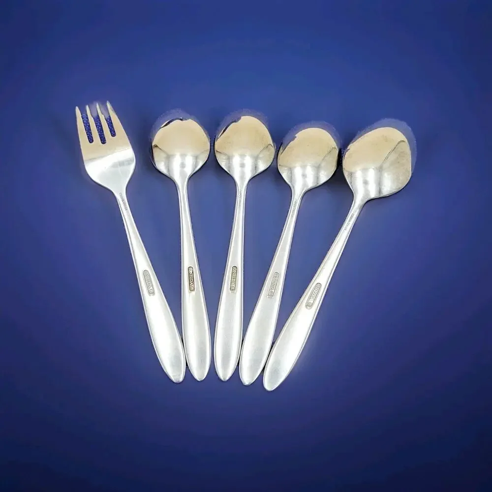 Oneida MOONCREST Stainless Lot 5 Glossy Flatware Spoon Fork
